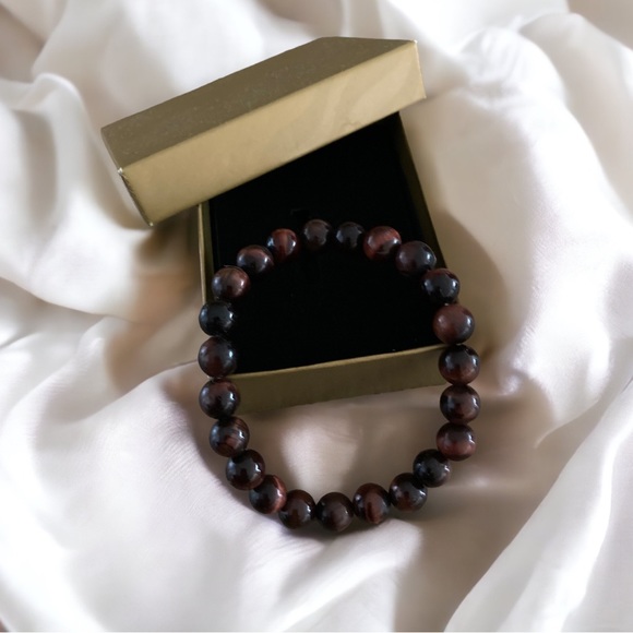Red Tiger’s Eye Stretch Bracelet, Natural 8mm Beads - Picture 1 of 5